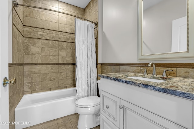 4 Geraldine Ct, Farmingdale, NJ 07727 - bathroom featuring vanity, shower / bath combo with shower curtain, and tile patterned floors