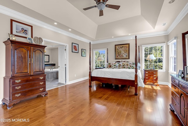 4 Geraldine Ct, Farmingdale, NJ 07727 - bedroom featuring a raised ceiling, multiple windows, light wood-style flooring, recessed lighting, and ornamental molding