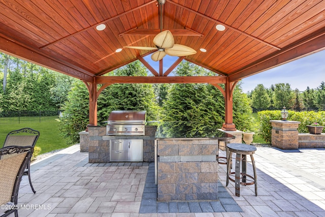4 Geraldine Ct, Farmingdale, NJ 07727 - view of patio / terrace featuring exterior kitchen, a gazebo, ceiling fan, and an outdoor bar