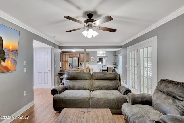 8 Shadow Ridge Ct, Howell, NJ 07731 - living room with wood finished floors, ceiling fan, and crown molding