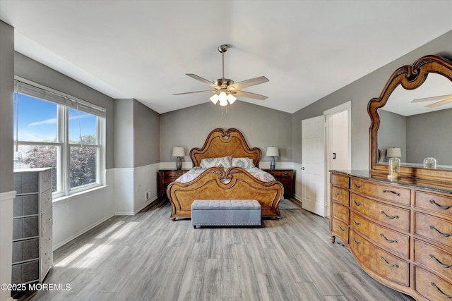 8 Shadow Ridge Ct, Howell, NJ 07731 - bedroom featuring light wood-style flooring, vaulted ceiling, and ceiling fan