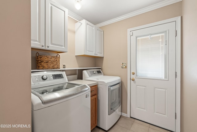 51 Davids Ln, Howell, NJ 07731 - laundry room with washer and dryer, cabinet space, crown molding, and light tile patterned floors