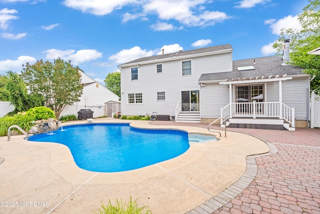 51 Davids Ln, Howell, NJ 07731 - view of pool with a patio, a shed, a pergola, and entry steps