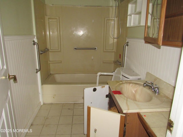 752 Hulses Corner Rd, Howell, NJ 07731 - full bathroom featuring a wainscoted wall, vanity, tile patterned flooring, and washtub / shower combination