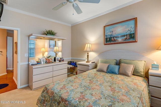 41 Sunrise Bay Blvd, Little Egg Harbor, NJ 08087 - bedroom with ornamental molding, light carpet, and ceiling fan