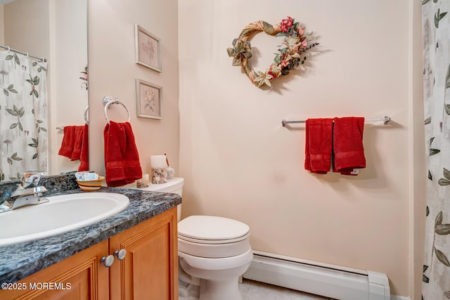 41 Sunrise Bay Blvd, Little Egg Harbor, NJ 08087 - bathroom featuring a baseboard radiator, vanity, and curtained shower