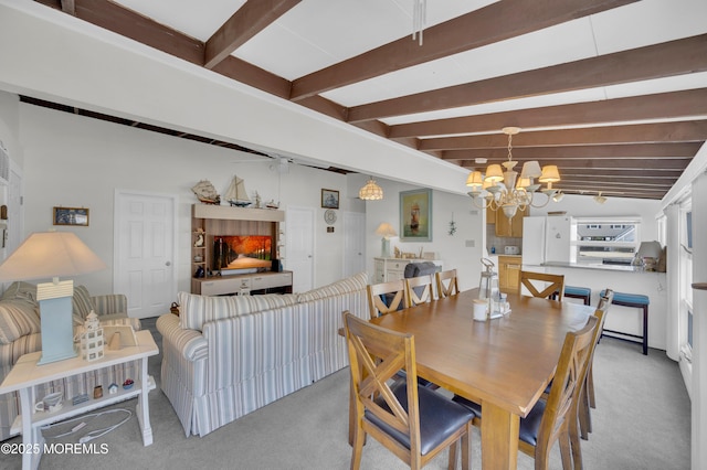 8 Ralph Ln, Beach Haven West, NJ 08050 - carpeted dining room with a chandelier and beamed ceiling