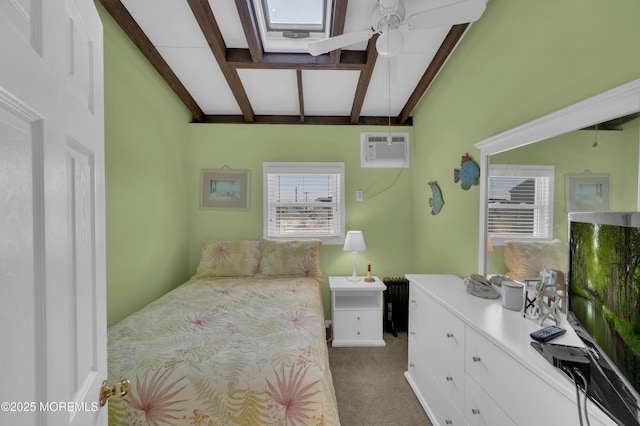 8 Ralph Ln, Beach Haven West, NJ 08050 - bedroom featuring an AC wall unit, beamed ceiling, carpet floors, and a skylight