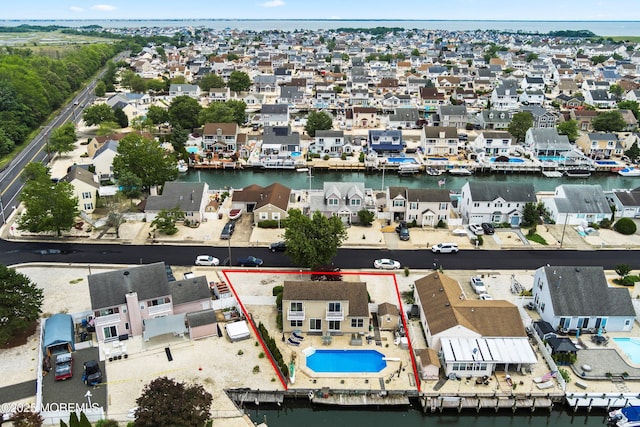 54 Storm Jib Ct, Bayville, NJ 08721 - aerial view of residential area with property boundaries highlighted and a nearby body of water