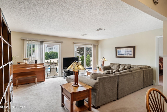 54 Storm Jib Ct, Bayville, NJ 08721 - living room featuring light colored carpet and a textured ceiling