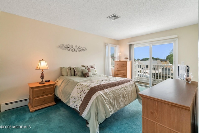 54 Storm Jib Ct, Bayville, NJ 08721 - carpeted bedroom featuring a baseboard heating unit, access to exterior, and a textured ceiling