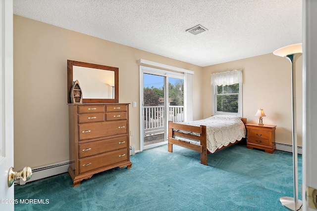 54 Storm Jib Ct, Bayville, NJ 08721 - carpeted bedroom with a baseboard radiator, access to exterior, a textured ceiling, and baseboard heating