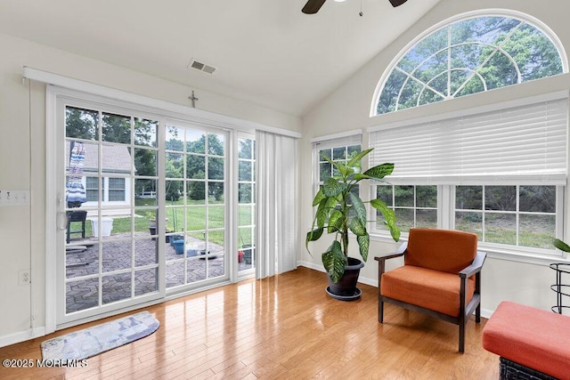 35 Kings N Rd, Jackson, NJ 08527 - living area featuring a ceiling fan, wood finished floors, and high vaulted ceiling