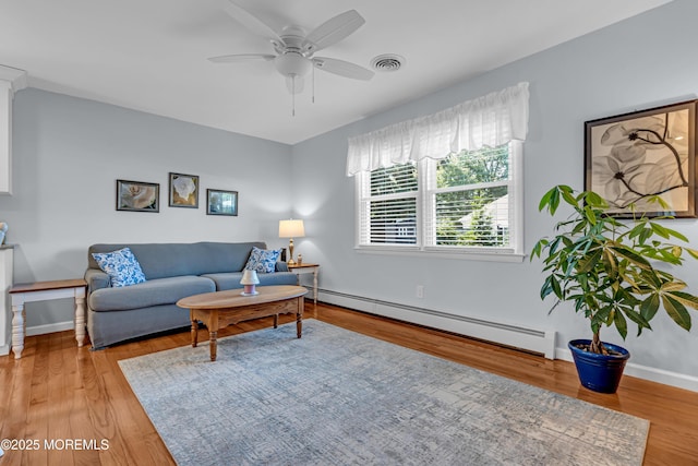 23 Auburn Rd, Toms River, NJ 08757 - living area with a baseboard radiator, light wood finished floors, and ceiling fan
