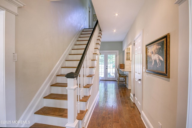 74 Squankum Rd, Tinton Falls, NJ 07724 - stairway featuring hardwood / wood-style flooring, recessed lighting, and french doors
