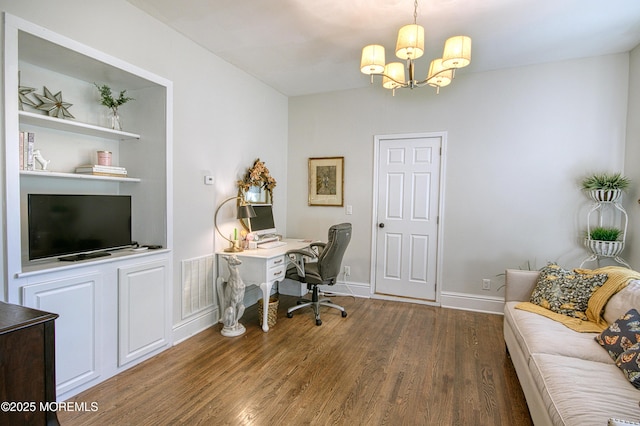 74 Squankum Rd, Tinton Falls, NJ 07724 - office area featuring wood finished floors and a chandelier