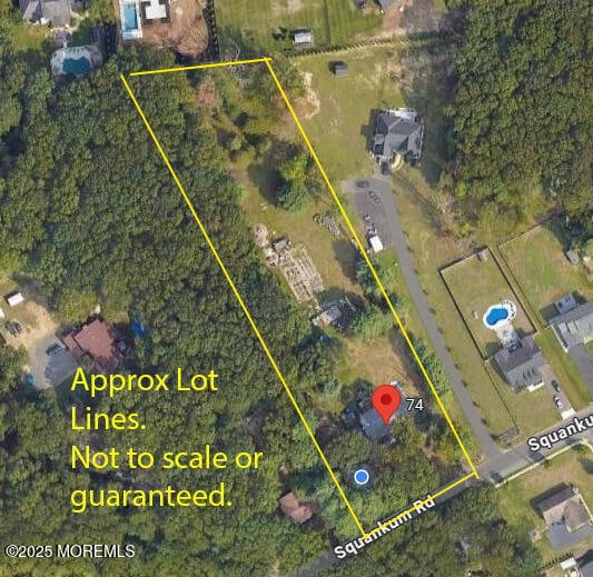 74 Squankum Rd, Tinton Falls, NJ 07724 - aerial map of property and surrounding area with property boundaries highlighted