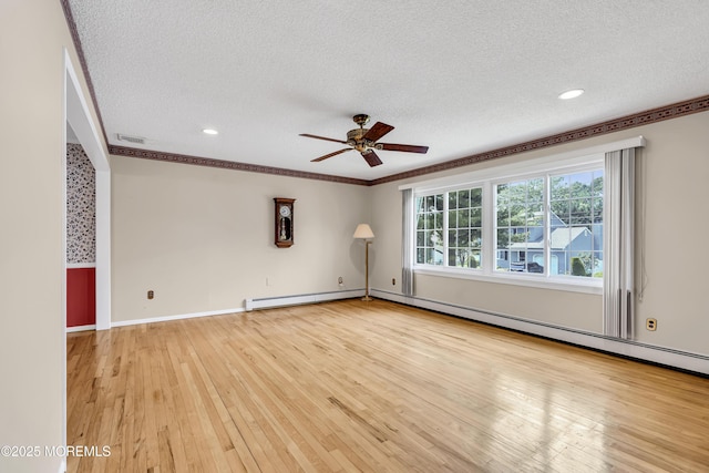 27 Greenhill Dr, Brick, NJ 08724 - empty room featuring a textured ceiling, ceiling fan, light wood-style flooring, ornamental molding, and recessed lighting