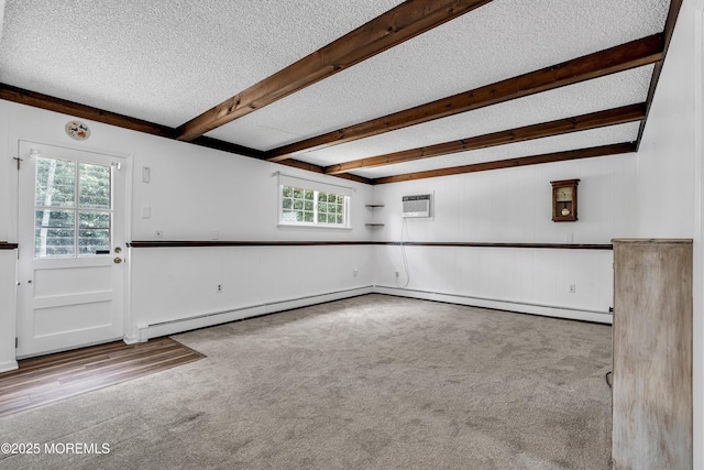 27 Greenhill Dr, Brick, NJ 08724 - empty room featuring a textured ceiling, carpet flooring, beamed ceiling, and a wall mounted AC