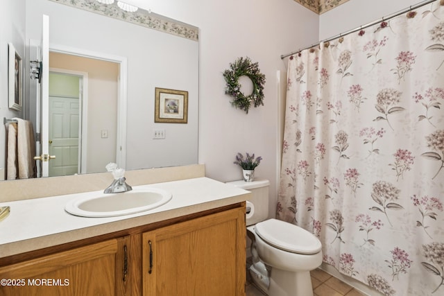 18 Osprey Pl, Barnegat, NJ 08005 - bathroom featuring vanity, tile patterned floors, and a shower with shower curtain
