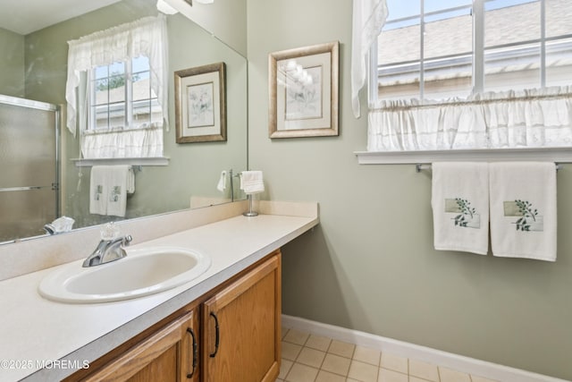 18 Osprey Pl, Barnegat, NJ 08005 - full bath with vanity, a shower stall, and tile patterned flooring