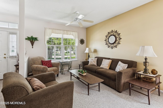 18 Osprey Pl, Barnegat, NJ 08005 - living room featuring light colored carpet and ceiling fan