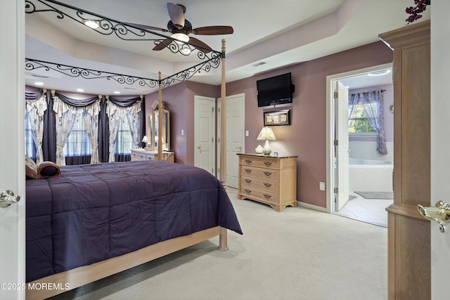 28 Stonehenge Ct, Jackson, NJ 08527 - bedroom with light carpet, ensuite bathroom, and a ceiling fan