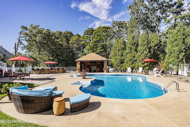 28 Stonehenge Ct, Jackson, NJ 08527 - view of swimming pool featuring a patio and view of wooded area