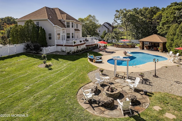 28 Stonehenge Ct, Jackson, NJ 08527 - view of pool featuring an outdoor fire pit, a gazebo, a fenced backyard, a patio area, and a deck