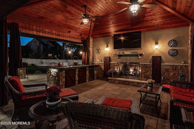 28 Stonehenge Ct, Jackson, NJ 08527 - view of patio / terrace with ceiling fan, an outdoor kitchen, and an outdoor living space