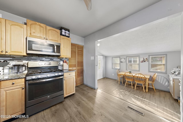 302 Kadlubeck Way, Little Egg Harbor, NJ 08087 - kitchen featuring stainless steel microwave, gas stove, light brown cabinets, and light wood-style floors