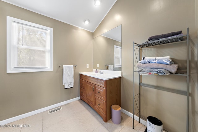 302 Kadlubeck Way, Little Egg Harbor, NJ 08087 - bathroom with vaulted ceiling, vanity, and tile patterned flooring
