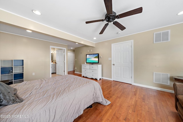 302 Kadlubeck Way, Little Egg Harbor, NJ 08087 - bedroom featuring wood finished floors, recessed lighting, ensuite bath, and ceiling fan