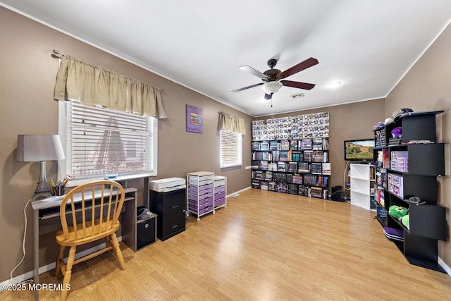 302 Kadlubeck Way, Little Egg Harbor, NJ 08087 - home office featuring ceiling fan, wood finished floors, and ornamental molding
