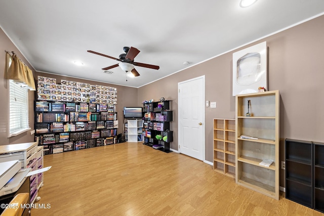 302 Kadlubeck Way, Little Egg Harbor, NJ 08087 - living area featuring ceiling fan, wood finished floors, recessed lighting, and crown molding