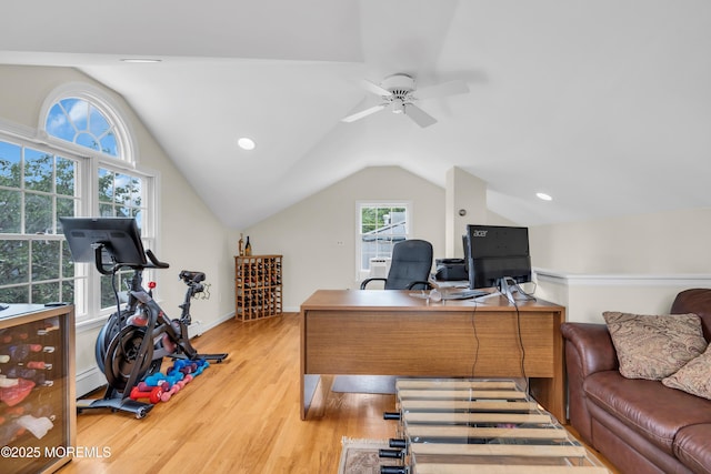 217 Howe St, Point Pleasant, NJ 08742 - office space featuring light wood-style floors, vaulted ceiling, a baseboard heating unit, ceiling fan, and recessed lighting