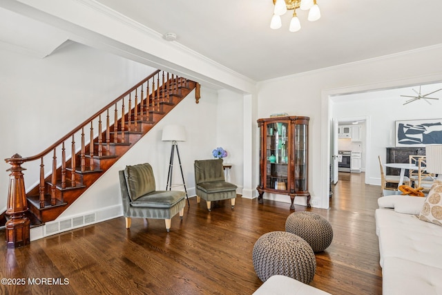 132 Cookman Ave, Ocean Grove, NJ 07756 - living area featuring stairs, wood finished floors, and crown molding