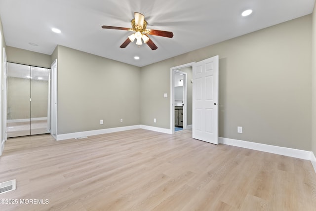 13 Stuart Dr Unit 5, Freehold, NJ 07728 - unfurnished bedroom with light wood-style flooring, ceiling fan, recessed lighting, and a closet