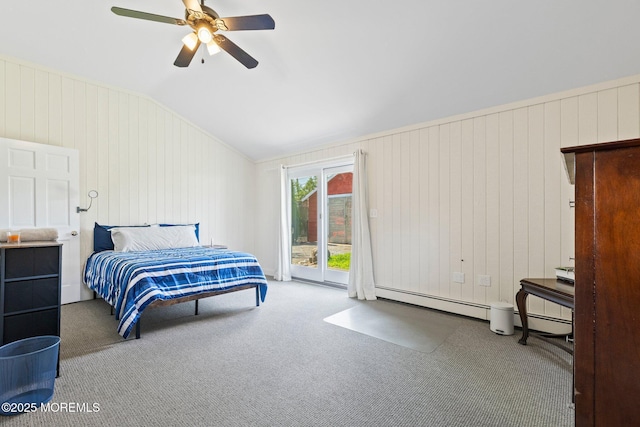 217 Alpern Ave, Elberon, NJ 07740 - bedroom featuring lofted ceiling, access to exterior, carpet floors, ceiling fan, and baseboard heating