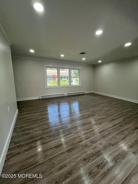 482C Thornbury Ct, Lakewood, NJ 08701 - unfurnished room featuring ornamental molding, a baseboard radiator, recessed lighting, and dark wood-style flooring