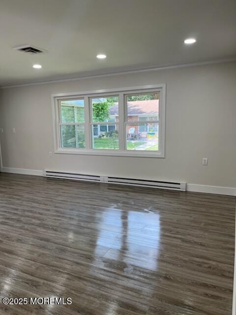 482C Thornbury Ct, Lakewood, NJ 08701 - empty room featuring ornamental molding, wood finished floors, baseboard heating, and recessed lighting