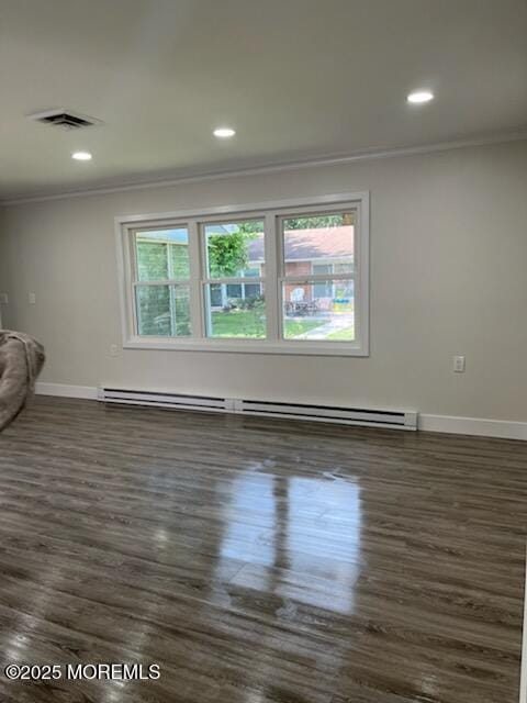 482C Thornbury Ct, Lakewood, NJ 08701 - unfurnished living room with ornamental molding, plenty of natural light, dark wood-type flooring, and recessed lighting