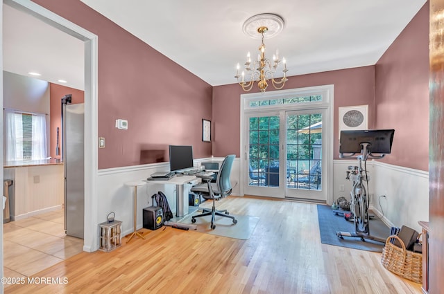 27 Skyline Dr, Hazlet, NJ 07730 - office with a chandelier, a wainscoted wall, and wood finished floors