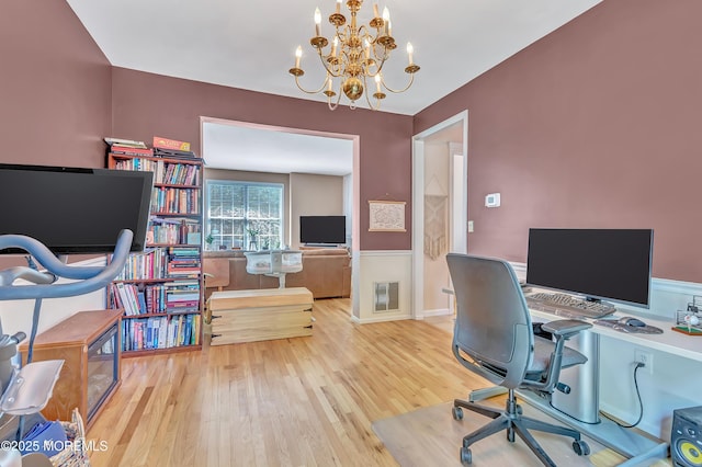 27 Skyline Dr, Hazlet, NJ 07730 - office area featuring wood finished floors and a chandelier