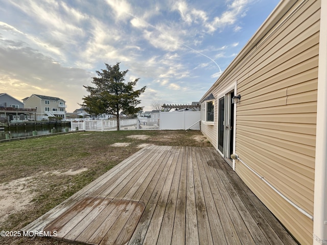 58 W Anchor Dr, Little Egg Harbor, NJ 08087 - wooden terrace featuring a fenced backyard, a water view, and a residential view