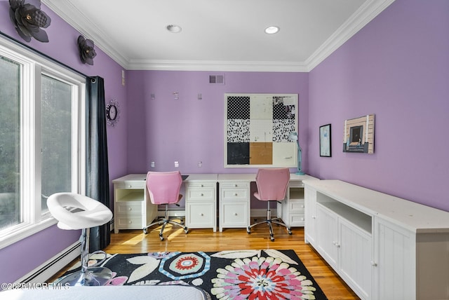 320 Sinclair Ct, Morganville, NJ 07751 - office space featuring built in desk, light wood-type flooring, crown molding, and recessed lighting