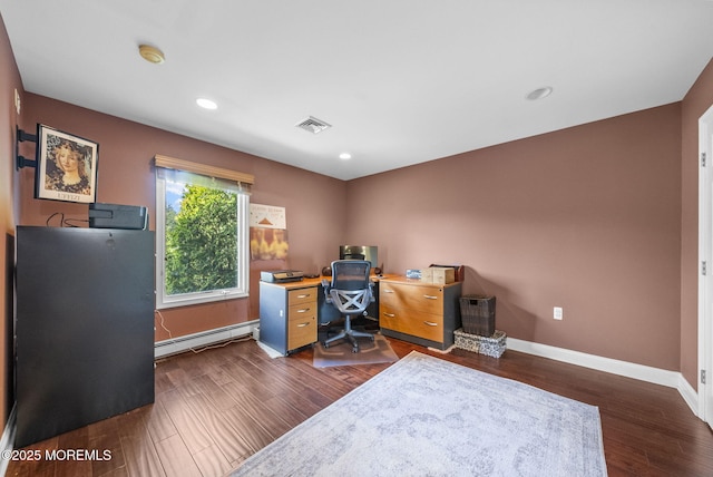 320 Sinclair Ct, Morganville, NJ 07751 - office space featuring a baseboard heating unit, dark wood-style floors, and recessed lighting