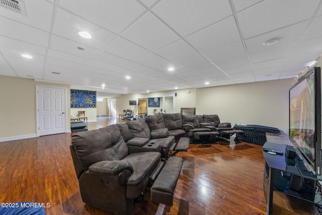 320 Sinclair Ct, Morganville, NJ 07751 - living area featuring dark wood-style floors and recessed lighting