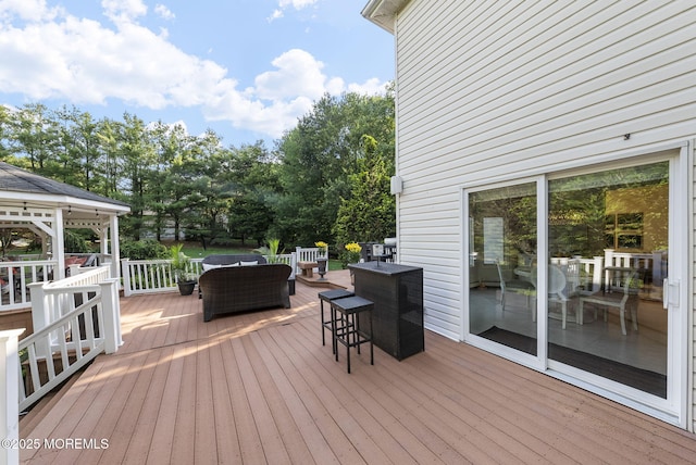 320 Sinclair Ct, Morganville, NJ 07751 - wooden terrace featuring an outdoor living space and view of scattered trees