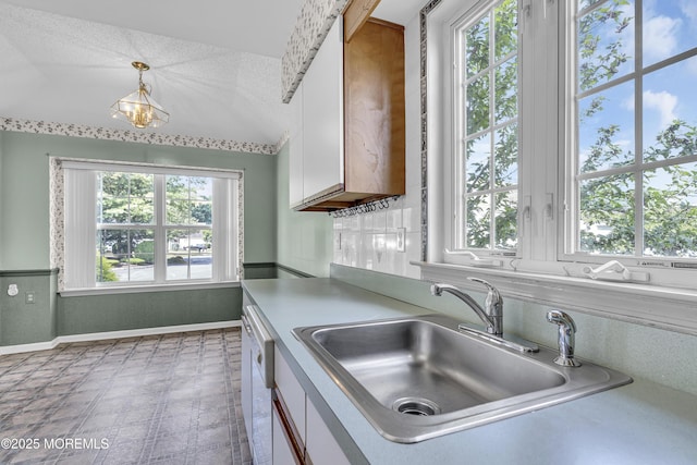18 Stewart Ct, Jackson, NJ 08527 - kitchen featuring white cabinetry, hanging light fixtures, light countertops, white dishwasher, and tile patterned floors